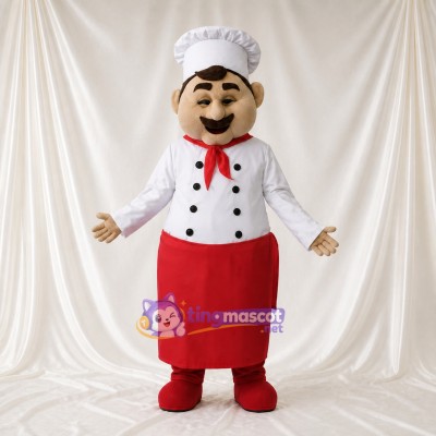Red Apron Chef Mascot Costume Full Body for Adults Food Events