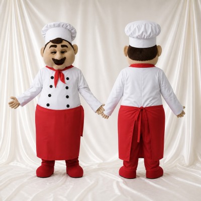 Red Apron Chef Mascot Costume Full Body for Adults Food Events