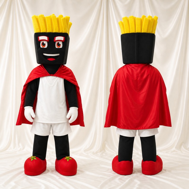 Héros des frites Costume de mascotte intégral pour adultes Événements gastronomiques