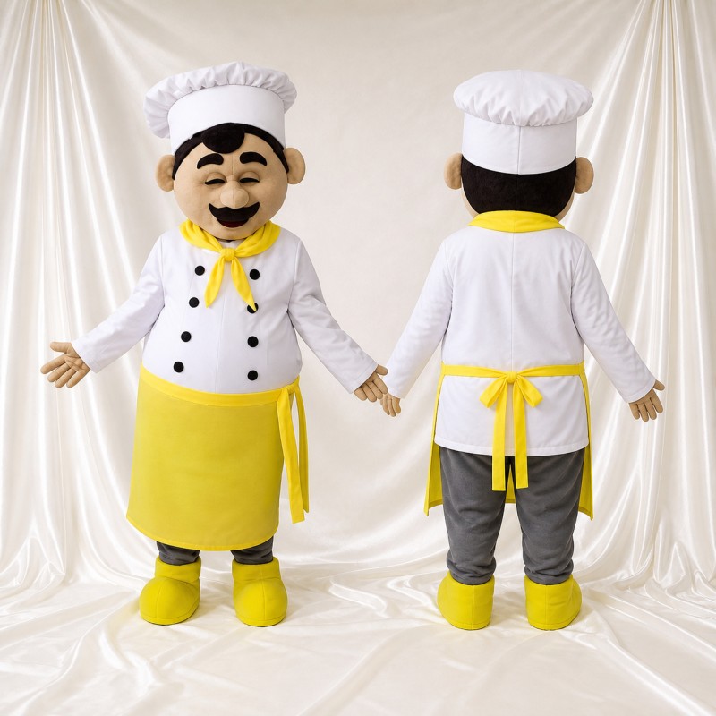 Yellow Apron Chef Mascot Costume Full Body for Adults Food Events