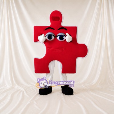 Red Puzzle Piece Mascot Costume Full Body for Adults Charity Events