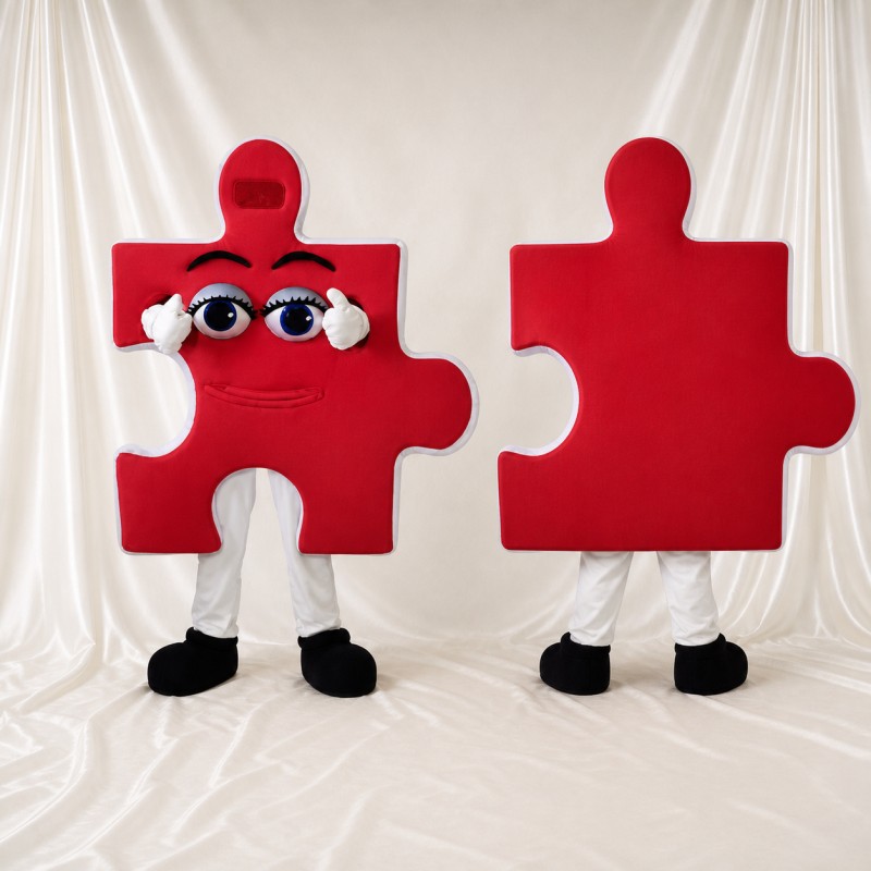 Red Puzzle Piece Mascot Costume Full Body for Adults Charity Events