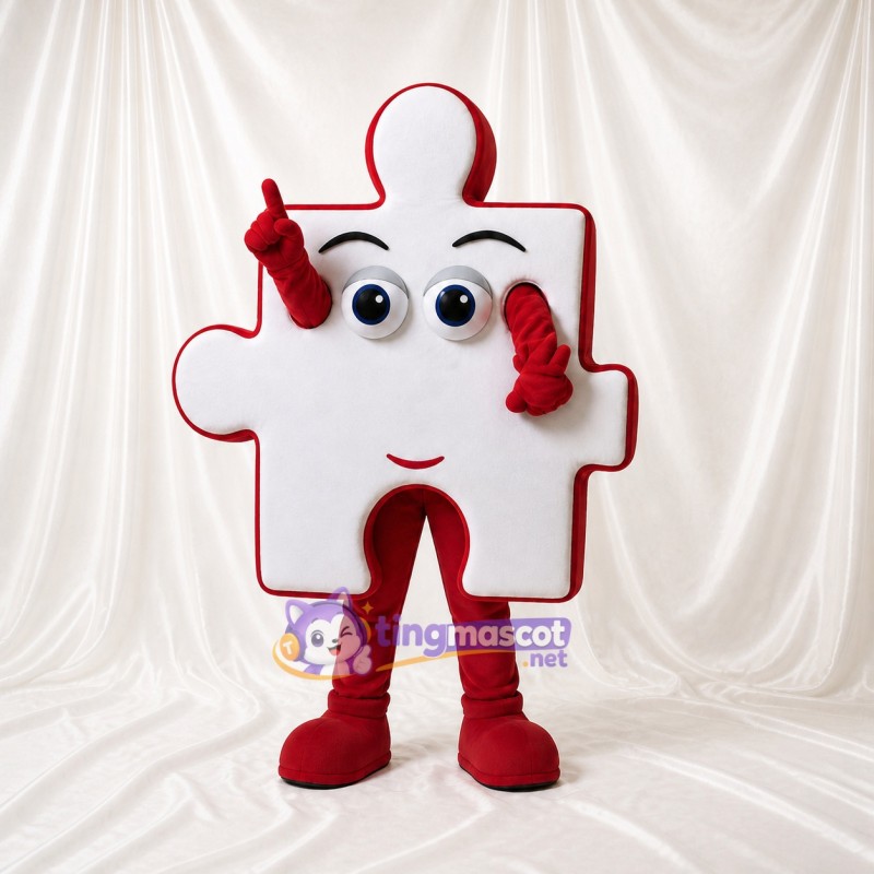 White Puzzle Piece Mascot Costume Full Body for Adults Charity Events