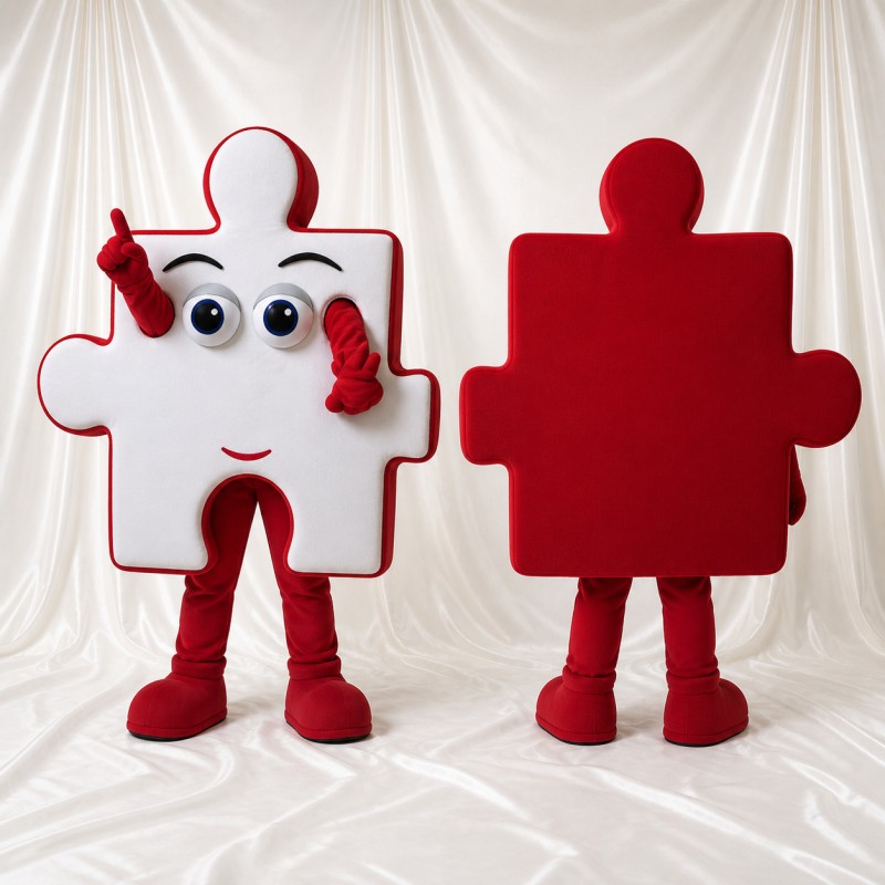 White Puzzle Piece Mascot Costume Full Body for Adults Charity Events