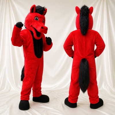 Red Horse Mascot Costume Full Body for Adults Food Events