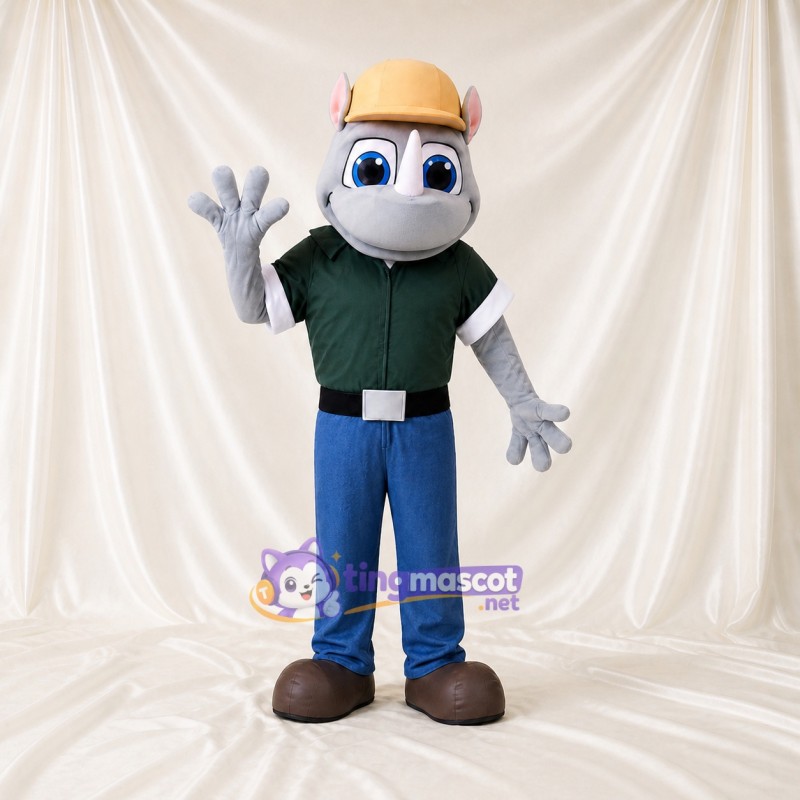 Rhino Worker Mascot Costume Full Body for Adults School Events
