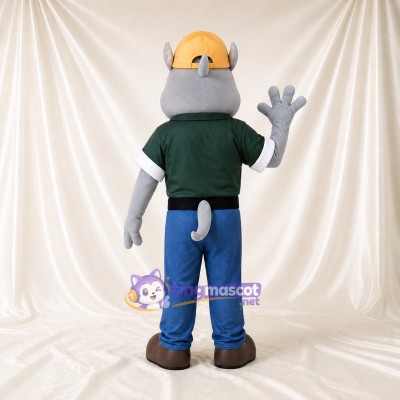 Rhino Worker Mascot Costume Full Body for Adults School Events