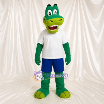 White Shirt Alligator Mascot Costume Full Body for Adults Sports Events