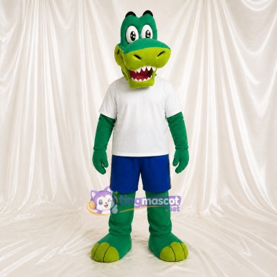 White Shirt Alligator Mascot Costume Full Body for Adults Sports Events