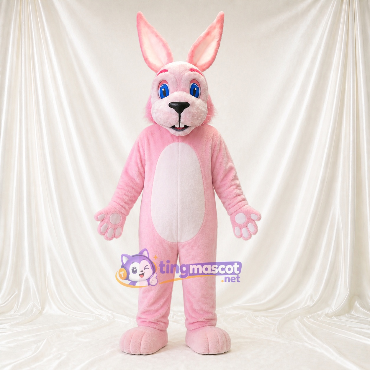 Rosa Weiches Langohrkaninchen Maskottchenkostüm Ganzkörper für Erwachsene Schulveranstaltungen Rosa Weiches Langohrkaninchen Maskottchenkostüm Ganzkörper für Erwachsene Schulveranstaltungen