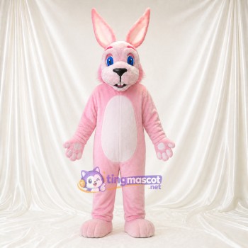 Lapin long doux rose Costume de mascotte intégral pour adultes Événements scolaires