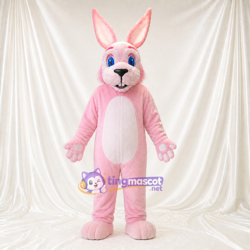 Pink Soft Long Rabbit Mascot Costume Full Body for Adults School Events