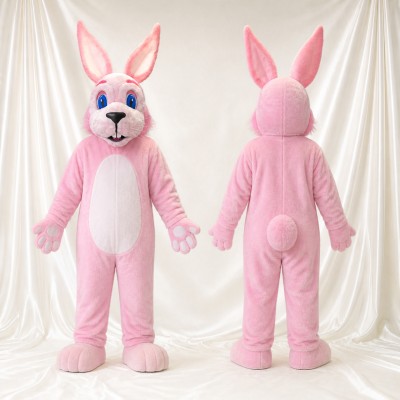 Pink Soft Long Rabbit Mascot Costume Full Body for Adults School Events