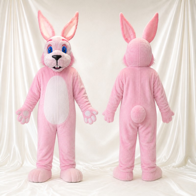 Pink Soft Long Rabbit Mascot Costume Full Body for Adults School Events