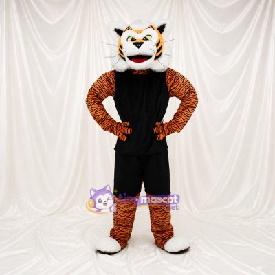 Black Athletic Tiger Mascot Costume Full Body for Adults Sports Events