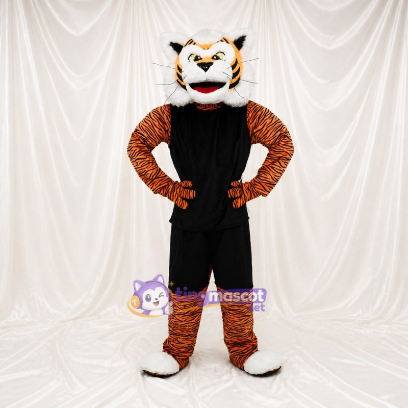 Black Athletic Tiger Mascot Costume Full Body for Adults Sports Events