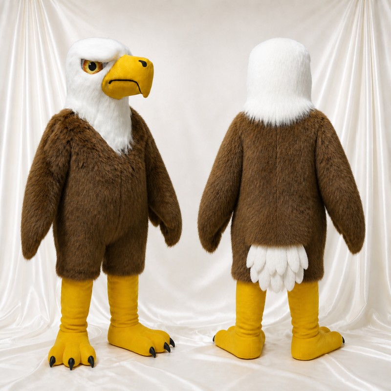 Braun Weiß Gefiederter Weißkopfseeadler Maskottchenkostüm Ganzkörper für Erwachsene Sportveranstaltungen