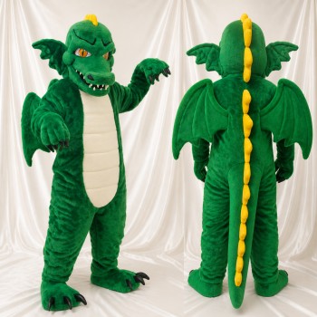 Broad Green Dragon Mascot Costume Full Body for Adults School Events