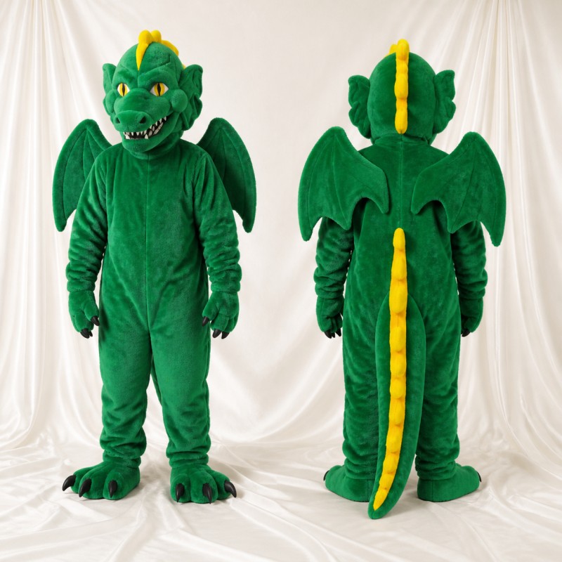Green Broad Green Dragon Mascot Costume Full Body for Adults School Events