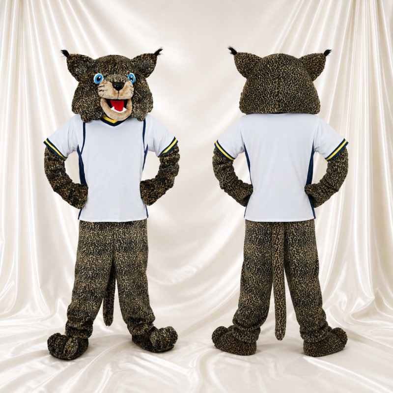 White Shirt Leopard Mascot Costume Full Body for Adults Sports Events