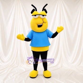 Abeille en chemise bleue Costume de mascotte intégral pour adultes Événements scolaires