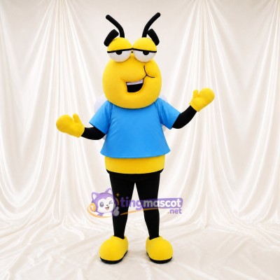 Abeille en chemise bleue Costume de mascotte intégral pour adultes Événements scolaires
