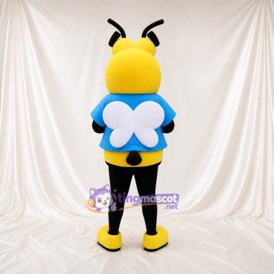 Abeille en chemise bleue Costume de mascotte intégral pour adultes Événements scolaires