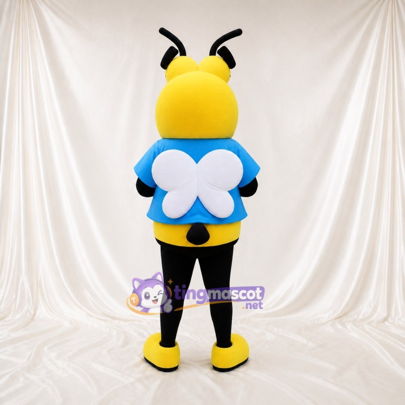 Abeille en chemise bleue Costume de mascotte intégral pour adultes Événements scolaires