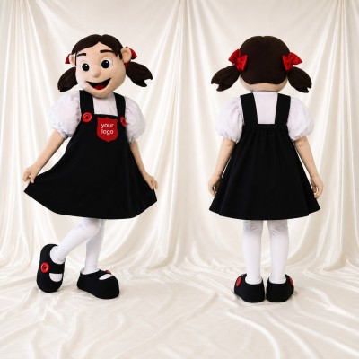 Black Young Girl Mascot Costume Full Body for Adults School Events
