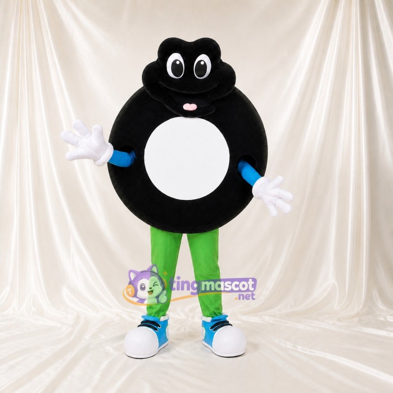 Black Round Character Mascot Costume Full Body for Adults School Events
