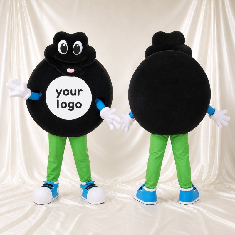 Black Round Character Mascot Costume Full Body for Adults School Events