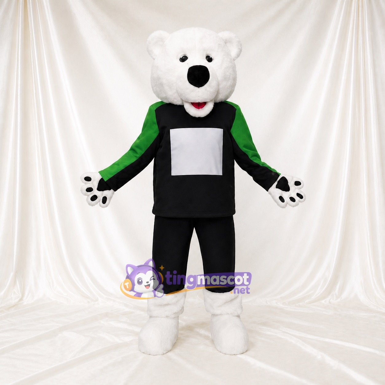 Black Tunic Polar Bear Mascot Costume Full Body for Adults School Events Black Tunic Polar Bear Mascot Costume Full Body for Adults School Events
