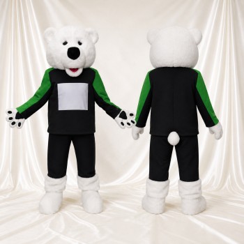Ours polaire en tunique noire Costume de mascotte intégral pour adultes Événements scolaires