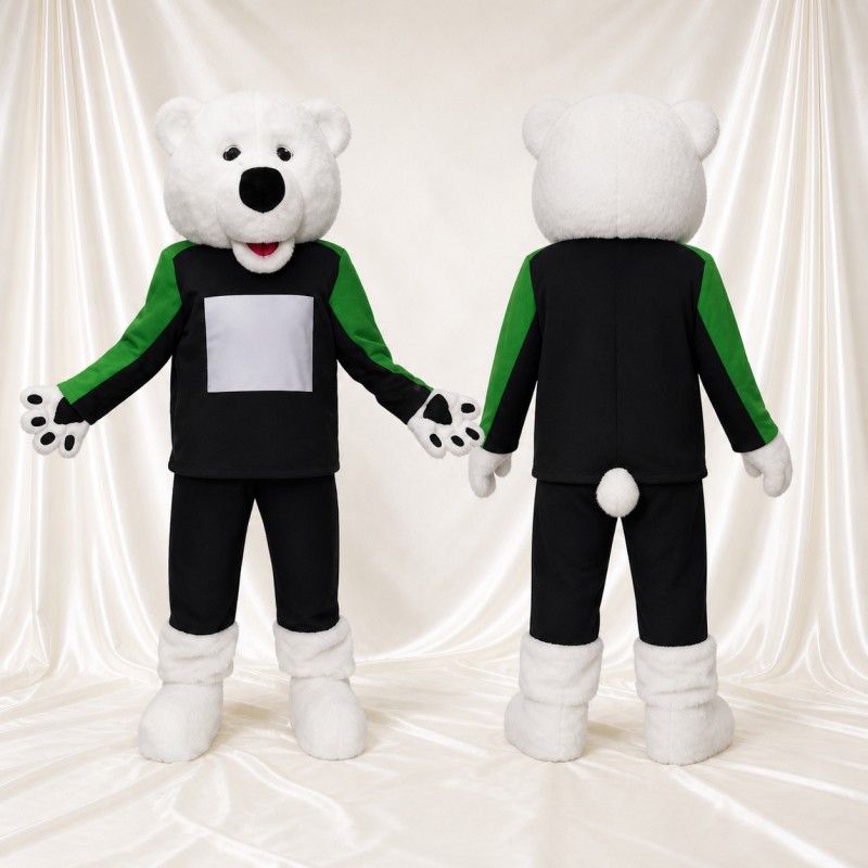 Black Tunic Polar Bear Mascot Costume Full Body for Adults School Events