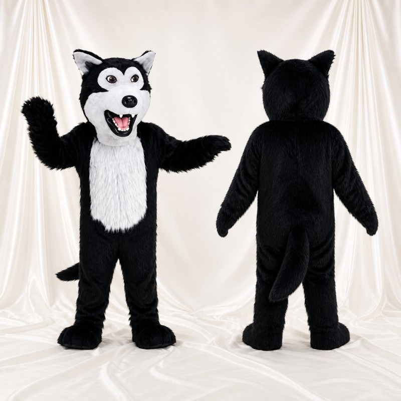 Black Wolf Mascot Costume Full Body for Adults Sports Events