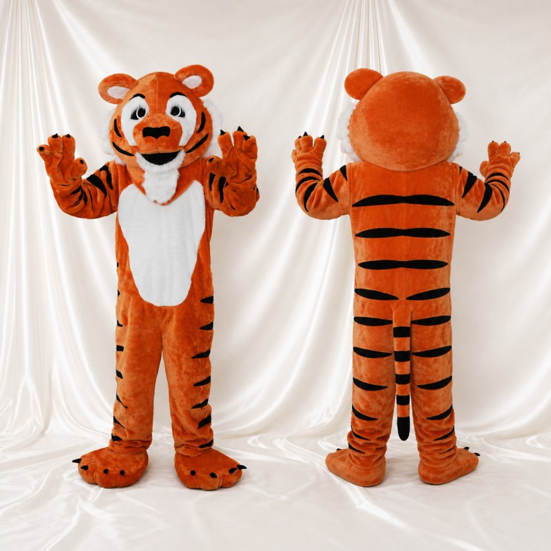 Orange Noir Blanc Tigre à Fourrure Orange Rayures Noires Audacieuses Costume de mascotte intégral pour adultes Événements sportifs