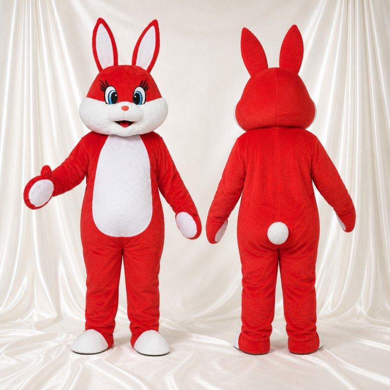 Red Rabbit Mascot Costume Full Body for Adults School Events