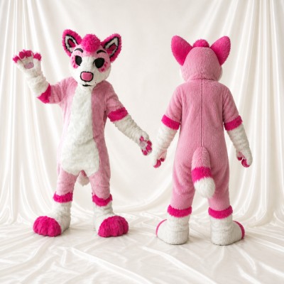 Pink Fox Mascot Costume Full Body for Adults School Events