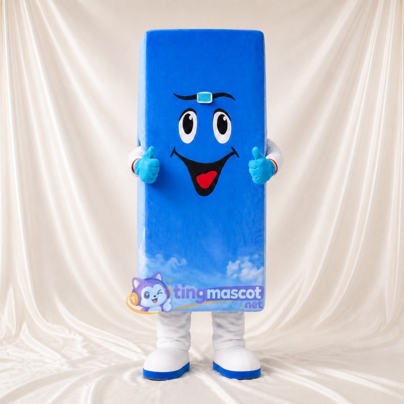 Sky Blue Rectangle Character Mascot Costume Full Body for Adults Tech Events