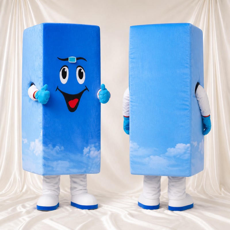 Sky Blue Rectangle Character Mascot Costume Full Body for Adults Tech Events