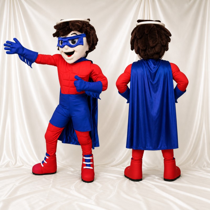 Long Blue Superhero Mascot Costume Full Body for Adults Charity Events