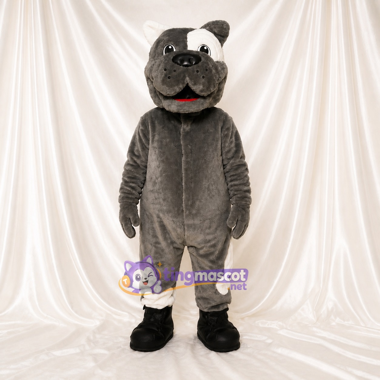 Bouledogue Oreille Blanche Costume de mascotte intégral pour adultes Événements sportifs Bouledogue Oreille Blanche Costume de mascotte intégral pour adultes Événements sportifs