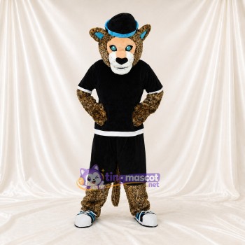Black Athletic Leopard Mascot Costume Full Body for Adults Sports Events