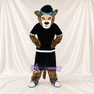 Black Athletic Leopard Mascot Costume Full Body for Adults Sports Events