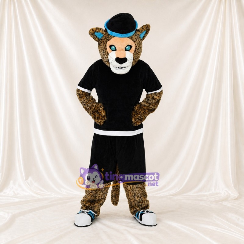 Black Athletic Leopard Mascot Costume Full Body for Adults Sports Events