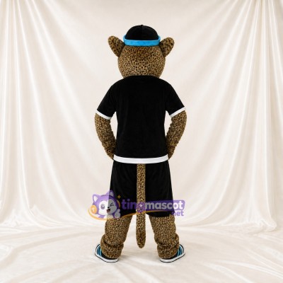 Black Athletic Leopard Mascot Costume Full Body for Adults Sports Events