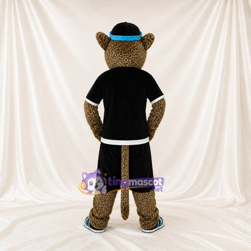Black Athletic Leopard Mascot Costume Full Body for Adults Sports Events