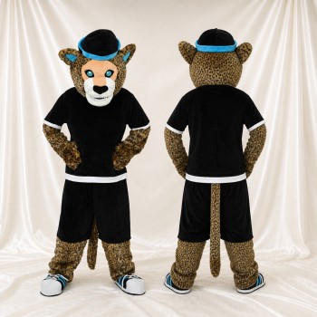 Black Athletic Leopard Mascot Costume Full Body for Adults Sports Events