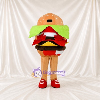 Tan Hamburger Mascot Costume Full Body for Adults Food Events