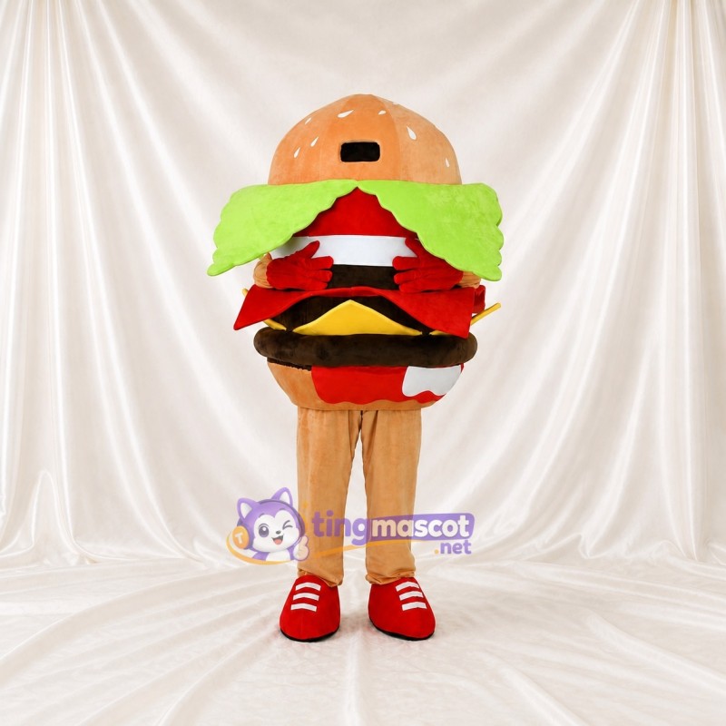Tan Hamburger Mascot Costume Full Body for Adults Food Events